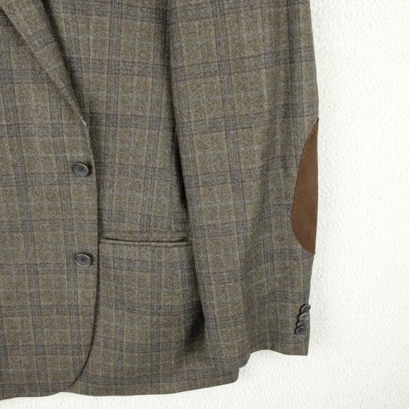 Baumler Blazer Mens 46 Short Brown Check Loro Piana Super 120s Elbow Patches - Picture 3 of 15